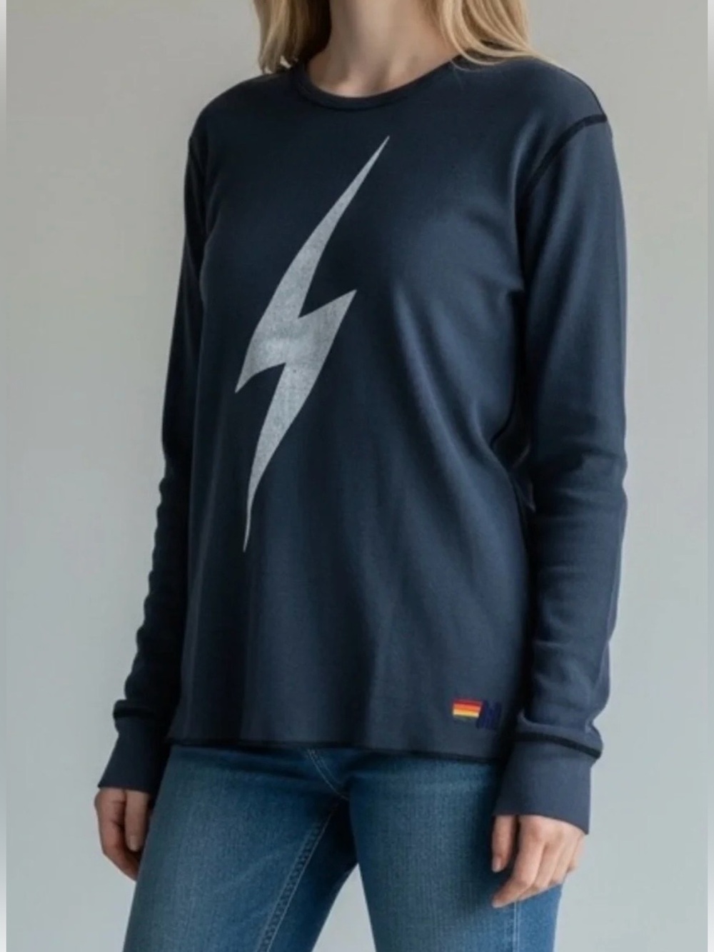 Aviator Nation Bolt Long Sleeve Tee Shirt in Black XS